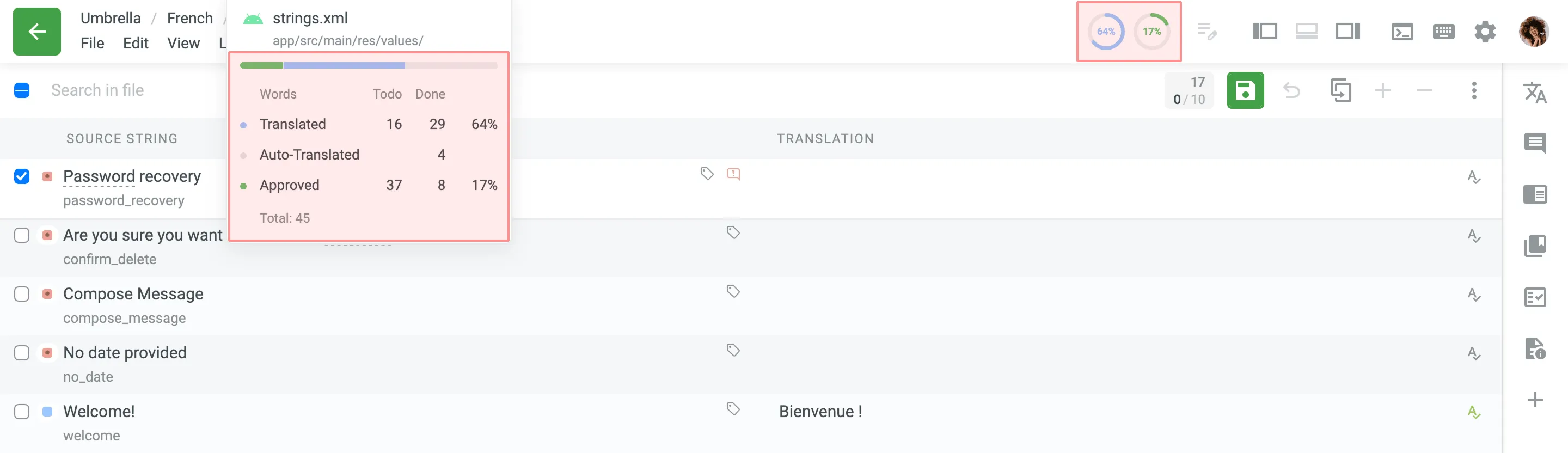Translation Progress Indicators